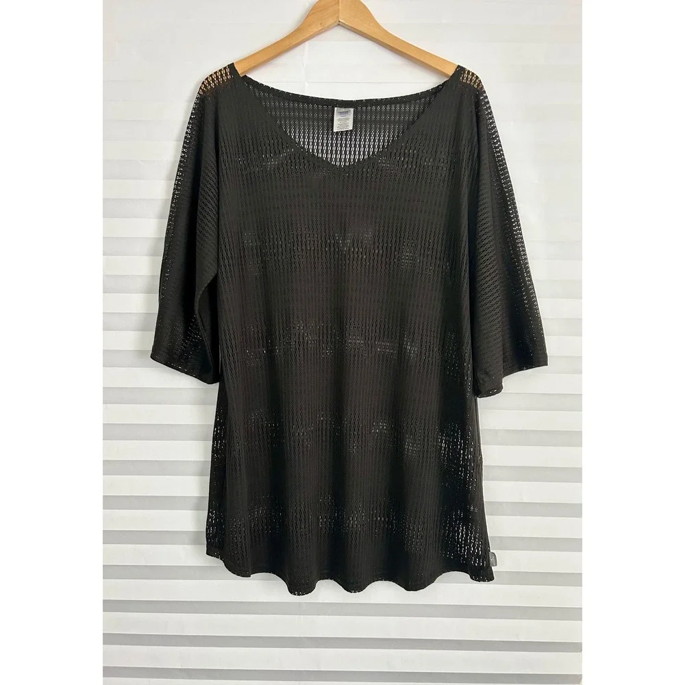 O'Neill Women Black Mesh Swim Cover Up V-Neck Tunic Top‎ XL RN85773